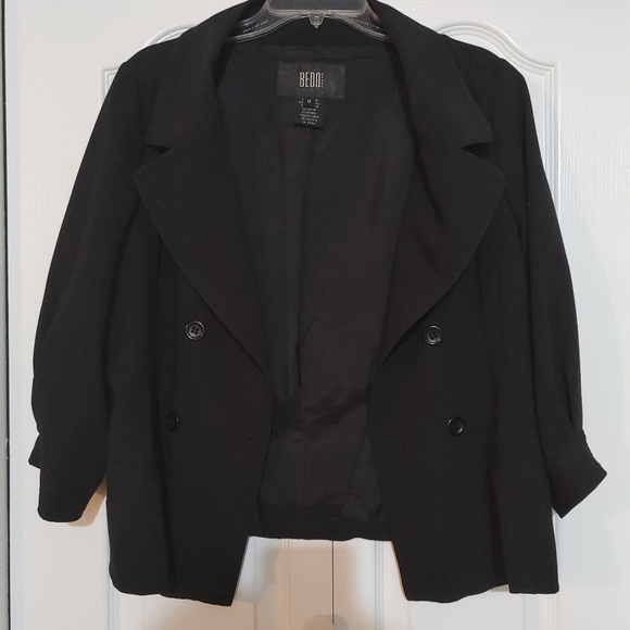Bedo Femme 3/4 Sleeve Black Blazer Jacket Cuff Detail Faux Pocket Size 12 Large - Picture 10 of 10